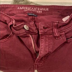 American Eagle Maroon Ripped Jeans